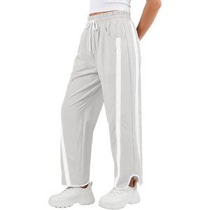 image:imageANRABESS Women Track Pants Casual Drawstring Waist Lightweight Baggy Contrast Color Workout Barrel Leg Pants with PocketsGrey