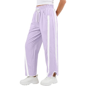image:imageANRABESS Women Track Pants Casual Drawstring Waist Lightweight Baggy Contrast Color Workout Barrel Leg Pants with PocketsPurple