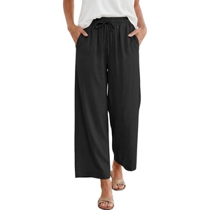 image:imageANRABESS Women Wide Leg Pants Summer Palazzo High Waisted Casual Loose Lounge Flowy Capri Cropped Beach Trousers Work OutfitsBlack