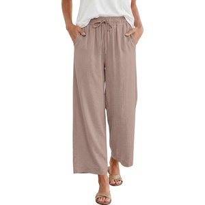image:imageANRABESS Women Wide Leg Pants Summer Palazzo High Waisted Casual Loose Lounge Flowy Capri Cropped Beach Trousers Work OutfitsLight Camel