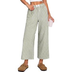 image:imageANRABESS Womens Gingham Striped Pants Palazzo amp Cropped Comfy amp Cute Lounge Pajama Plaid PJ Bottoms With PocketsArmy Green White Plaid