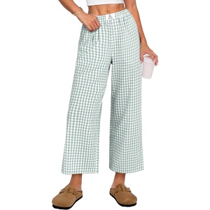 image:imageANRABESS Womens Gingham Striped Pants Palazzo amp Cropped Comfy amp Cute Lounge Pajama Plaid PJ Bottoms With PocketsGreen White Plaid