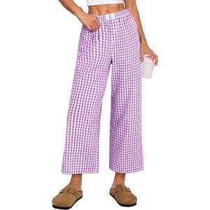 image:imageANRABESS Womens Gingham Striped Pants Palazzo amp Cropped Comfy amp Cute Lounge Pajama Plaid PJ Bottoms With PocketsPurple White Plaid