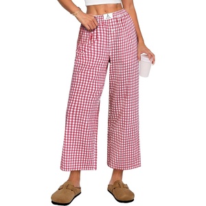 image:imageANRABESS Womens Gingham Striped Pants Palazzo amp Cropped Comfy amp Cute Lounge Pajama Plaid PJ Bottoms With PocketsRed White Plaid