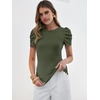 image:imageANRABESS Women Puff Short Sleeve Crewneck Dressy Casual Tops Summer Fitted Ribbed Knit Trendy Work Shirts 2026 Spring ClothesArmy Green
