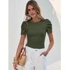 image:imageANRABESS Women Puff Short Sleeve Crewneck Dressy Casual Tops Summer Fitted Ribbed Knit Trendy Work Shirts 2026 Spring ClothesArmy Green