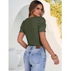 image:imageANRABESS Women Puff Short Sleeve Crewneck Dressy Casual Tops Summer Fitted Ribbed Knit Trendy Work Shirts 2026 Spring ClothesArmy Green