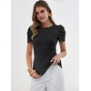 image:imageANRABESS Women Puff Short Sleeve Crewneck Dressy Casual Tops Summer Fitted Ribbed Knit Trendy Work Shirts 2026 Spring ClothesBlack