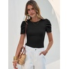 image:imageANRABESS Women Puff Short Sleeve Crewneck Dressy Casual Tops Summer Fitted Ribbed Knit Trendy Work Shirts 2026 Spring ClothesBlack
