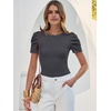 image:imageANRABESS Women Puff Short Sleeve Crewneck Dressy Casual Tops Summer Fitted Ribbed Knit Trendy Work Shirts 2026 Spring ClothesCharcoal