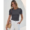 image:imageANRABESS Women Puff Short Sleeve Crewneck Dressy Casual Tops Summer Fitted Ribbed Knit Trendy Work Shirts 2026 Spring ClothesCharcoal