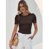 image:imageANRABESS Women Puff Short Sleeve Crewneck Dressy Casual Tops Summer Fitted Ribbed Knit Trendy Work Shirts 2026 Spring ClothesCoffee