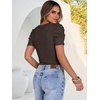 image:imageANRABESS Women Puff Short Sleeve Crewneck Dressy Casual Tops Summer Fitted Ribbed Knit Trendy Work Shirts 2026 Spring ClothesCoffee