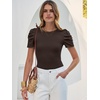 image:imageANRABESS Women Puff Short Sleeve Crewneck Dressy Casual Tops Summer Fitted Ribbed Knit Trendy Work Shirts 2026 Spring ClothesCoffee