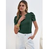 image:imageANRABESS Women Puff Short Sleeve Crewneck Dressy Casual Tops Summer Fitted Ribbed Knit Trendy Work Shirts 2026 Spring ClothesDeep Green