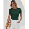 image:imageANRABESS Women Puff Short Sleeve Crewneck Dressy Casual Tops Summer Fitted Ribbed Knit Trendy Work Shirts 2026 Spring ClothesDeep Green