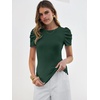 image:imageANRABESS Women Puff Short Sleeve Crewneck Dressy Casual Tops Summer Fitted Ribbed Knit Trendy Work Shirts 2026 Spring ClothesDeep Green