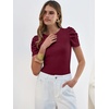 image:imageANRABESS Women Puff Short Sleeve Crewneck Dressy Casual Tops Summer Fitted Ribbed Knit Trendy Work Shirts 2026 Spring ClothesDeep Red