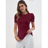 image:imageANRABESS Women Puff Short Sleeve Crewneck Dressy Casual Tops Summer Fitted Ribbed Knit Trendy Work Shirts 2026 Spring ClothesDeep Red