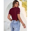image:imageANRABESS Women Puff Short Sleeve Crewneck Dressy Casual Tops Summer Fitted Ribbed Knit Trendy Work Shirts 2026 Spring ClothesDeep Red