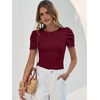 image:imageANRABESS Women Puff Short Sleeve Crewneck Dressy Casual Tops Summer Fitted Ribbed Knit Trendy Work Shirts 2026 Spring ClothesDeep Red