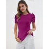 image:imageANRABESS Women Puff Short Sleeve Crewneck Dressy Casual Tops Summer Fitted Ribbed Knit Trendy Work Shirts 2026 Spring ClothesFuchsia
