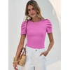 image:imageANRABESS Women Puff Short Sleeve Crewneck Dressy Casual Tops Summer Fitted Ribbed Knit Trendy Work Shirts 2026 Spring ClothesHot Pink