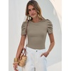 image:imageANRABESS Women Puff Short Sleeve Crewneck Dressy Casual Tops Summer Fitted Ribbed Knit Trendy Work Shirts 2026 Spring ClothesLight Khaki
