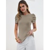 image:imageANRABESS Women Puff Short Sleeve Crewneck Dressy Casual Tops Summer Fitted Ribbed Knit Trendy Work Shirts 2026 Spring ClothesLight Khaki