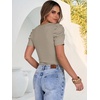 image:imageANRABESS Women Puff Short Sleeve Crewneck Dressy Casual Tops Summer Fitted Ribbed Knit Trendy Work Shirts 2026 Spring ClothesLight Khaki