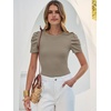 image:imageANRABESS Women Puff Short Sleeve Crewneck Dressy Casual Tops Summer Fitted Ribbed Knit Trendy Work Shirts 2026 Spring ClothesLight Khaki