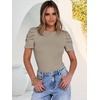 image:imageANRABESS Women Puff Short Sleeve Crewneck Dressy Casual Tops Summer Fitted Ribbed Knit Trendy Work Shirts 2026 Spring ClothesLight Khaki