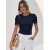 image:imageANRABESS Women Puff Short Sleeve Crewneck Dressy Casual Tops Summer Fitted Ribbed Knit Trendy Work Shirts 2026 Spring ClothesNavy Blue