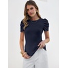 image:imageANRABESS Women Puff Short Sleeve Crewneck Dressy Casual Tops Summer Fitted Ribbed Knit Trendy Work Shirts 2026 Spring ClothesNavy Blue