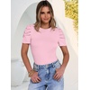 image:imageANRABESS Women Puff Short Sleeve Crewneck Dressy Casual Tops Summer Fitted Ribbed Knit Trendy Work Shirts 2026 Spring ClothesPink
