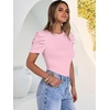 image:imageANRABESS Women Puff Short Sleeve Crewneck Dressy Casual Tops Summer Fitted Ribbed Knit Trendy Work Shirts 2026 Spring ClothesPink
