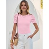 image:imageANRABESS Women Puff Short Sleeve Crewneck Dressy Casual Tops Summer Fitted Ribbed Knit Trendy Work Shirts 2026 Spring ClothesPink