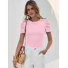 image:imageANRABESS Women Puff Short Sleeve Crewneck Dressy Casual Tops Summer Fitted Ribbed Knit Trendy Work Shirts 2026 Spring ClothesPink