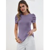 image:imageANRABESS Women Puff Short Sleeve Crewneck Dressy Casual Tops Summer Fitted Ribbed Knit Trendy Work Shirts 2026 Spring ClothesPurple