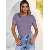 image:imageANRABESS Women Puff Short Sleeve Crewneck Dressy Casual Tops Summer Fitted Ribbed Knit Trendy Work Shirts 2026 Spring ClothesPurple