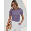 image:imageANRABESS Women Puff Short Sleeve Crewneck Dressy Casual Tops Summer Fitted Ribbed Knit Trendy Work Shirts 2026 Spring ClothesPurple