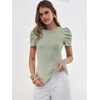 image:imageANRABESS Women Puff Short Sleeve Crewneck Dressy Casual Tops Summer Fitted Ribbed Knit Trendy Work Shirts 2026 Spring ClothesSage Green