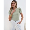 image:imageANRABESS Women Puff Short Sleeve Crewneck Dressy Casual Tops Summer Fitted Ribbed Knit Trendy Work Shirts 2026 Spring ClothesSage Green