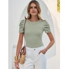 image:imageANRABESS Women Puff Short Sleeve Crewneck Dressy Casual Tops Summer Fitted Ribbed Knit Trendy Work Shirts 2026 Spring ClothesSage Green