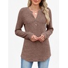 image:imageANRABESS Womens Long Sleeve Henley Shirts 2026 Fall Tunic Tops Ribbed Knit Lightweight Sweaters Dressy Casual Blouse OutfitsBrown