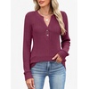 image:imageANRABESS Womens Long Sleeve Henley Shirts 2026 Fall Tunic Tops Ribbed Knit Lightweight Sweaters Dressy Casual Blouse OutfitsBurgundy