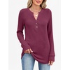 image:imageANRABESS Womens Long Sleeve Henley Shirts 2026 Fall Tunic Tops Ribbed Knit Lightweight Sweaters Dressy Casual Blouse OutfitsBurgundy