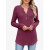 image:imageANRABESS Womens Long Sleeve Henley Shirts 2026 Fall Tunic Tops Ribbed Knit Lightweight Sweaters Dressy Casual Blouse OutfitsBurgundy