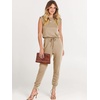image:imageANRABESS Womens Summer Sleeveless Jumpsuits Casual Dressy Stretchy Crewneck Rompers One Piece Outfits Fall Fashion 2026Khaki