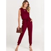 image:imageANRABESS Womens Summer Sleeveless Jumpsuits Casual Dressy Stretchy Crewneck Rompers One Piece Outfits Fall Fashion 2026Wine Red